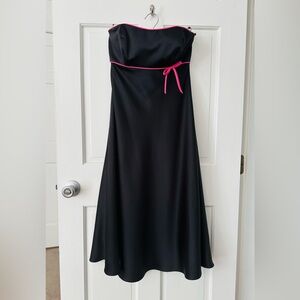 Alfred Angelo Black Strapless Dress Pink Bow Cocktail Party Midi Dress Size 6
